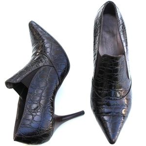 TALBOTS MULTI-BROWN TEXTURED LEATHER/FABRIC SHOES